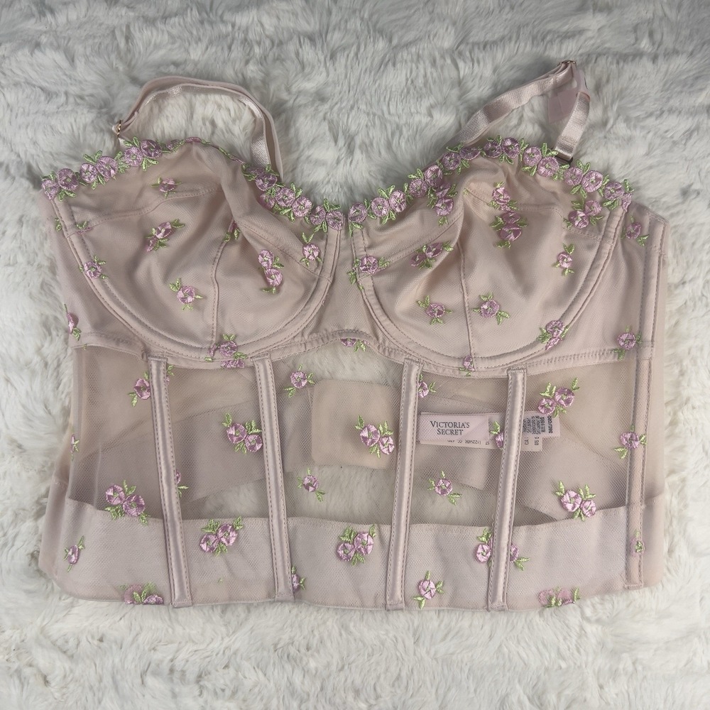 Victoria's Secret Dream Angels Rosebud Embroidery Unlined Strapless Corset 34C - Picture 1 of 7